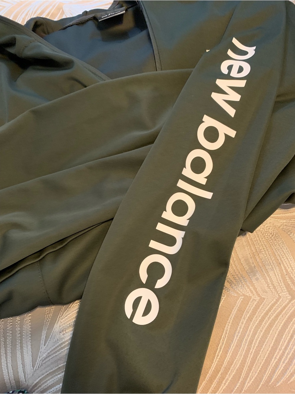 New Balance Olive Hoodie with White Sleeve Logo